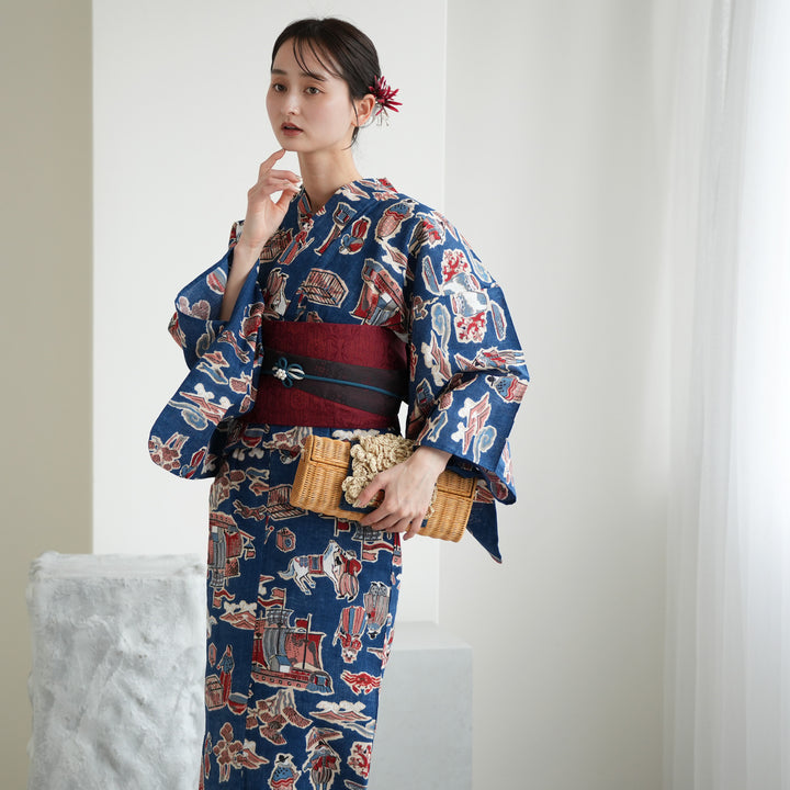 ニコアンティーク 高級変わり織 浴衣3点セット ( ゆかた・帯・下駄