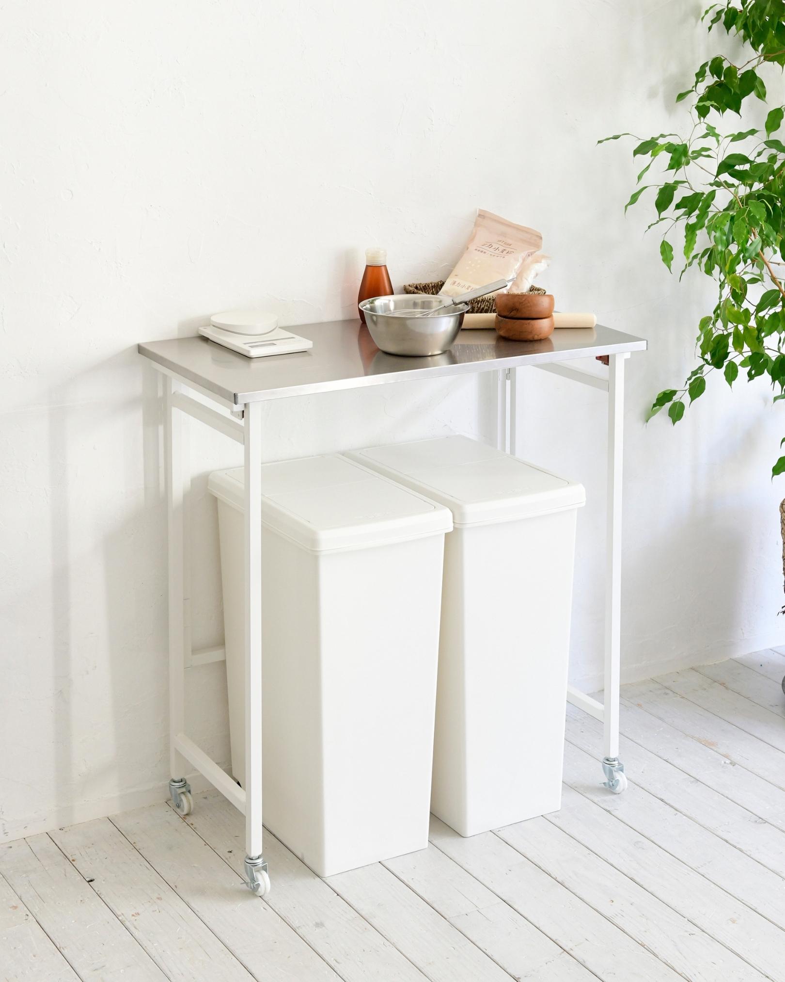 YAMAZEN】キッチンカウンター レンジ台 ステンレス天板 ホワイト山善