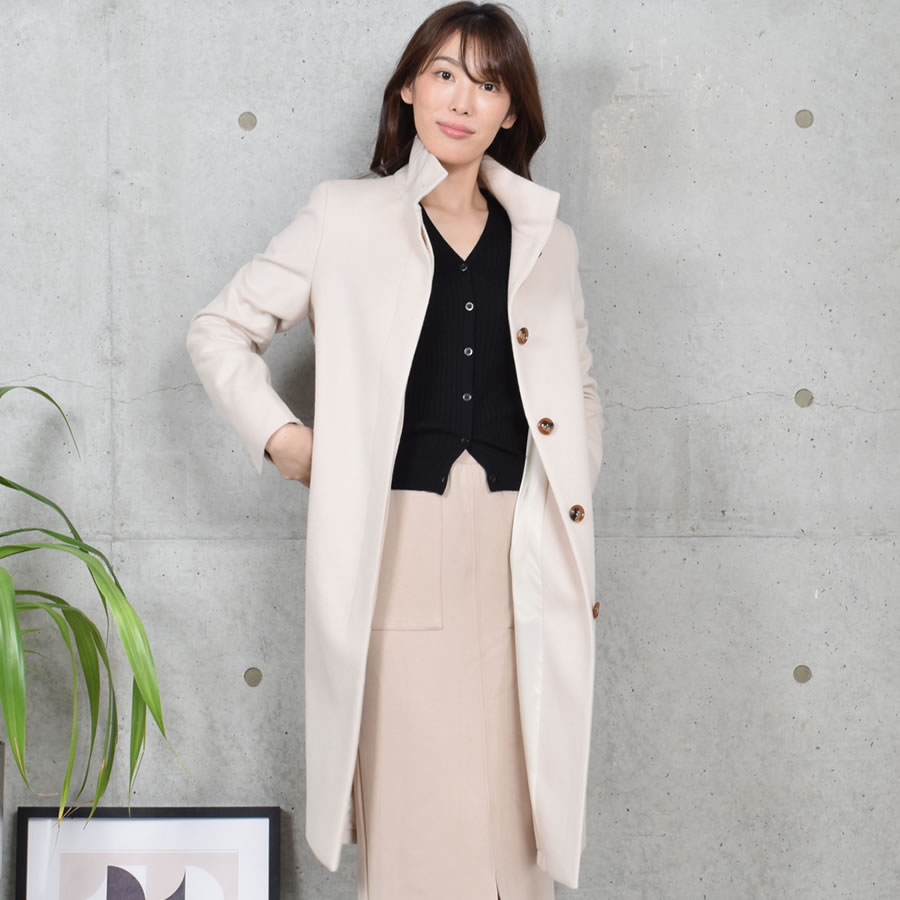 スタンドカラーコート カシミヤ & ウール カシミア ロングコート