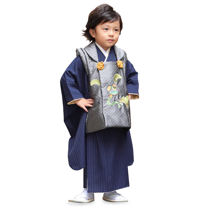 七五三 着物 男の子 3歳 2歳 被布 セット オフ白 黒 濃紺 グレー 紫 青
