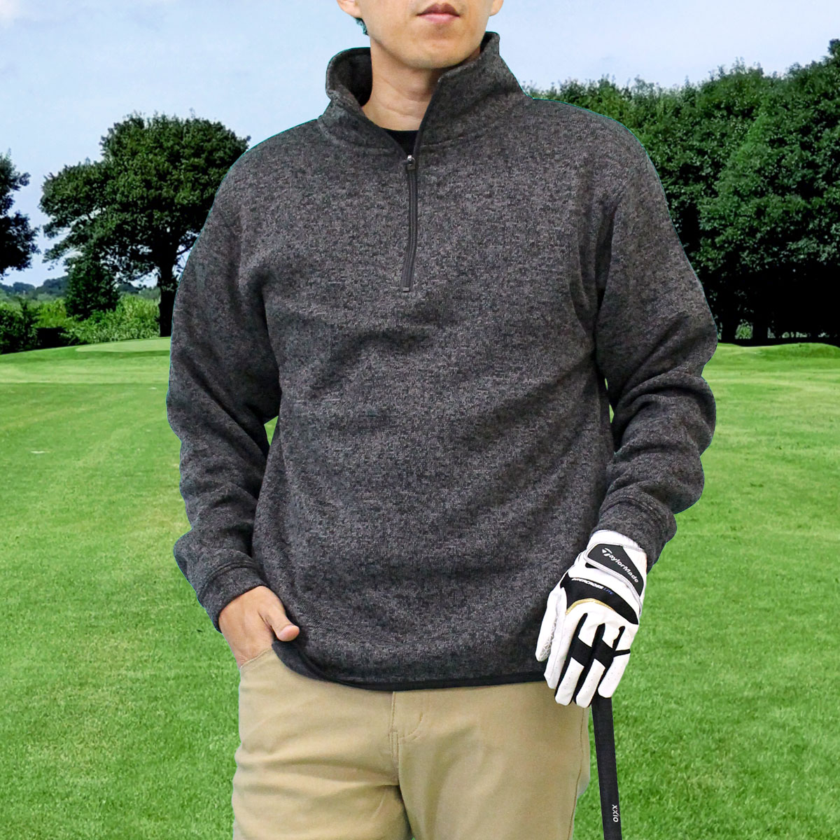 ゴルフ ハーフジップトレーナー メンズ ゴルフウェア 裏起毛 ニット
