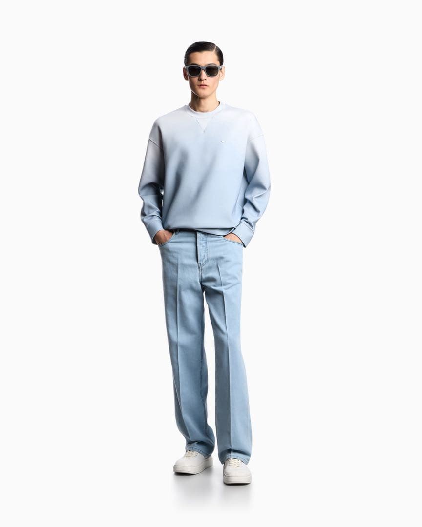 EMPORIO ARMANIグラデーションブルー クルーネック スウェット XL