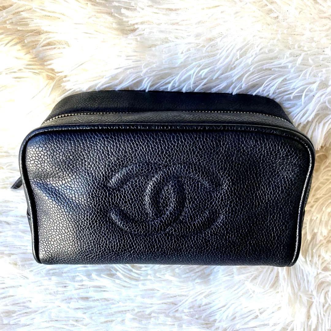 7万→CHANEL■大きめポーチ ココマーク 本革 キャビアスキン クラッチ■黒 7万→CHANEL□大きめポーチ ココマーク 本革 キャビアスキン クラッチ□黒