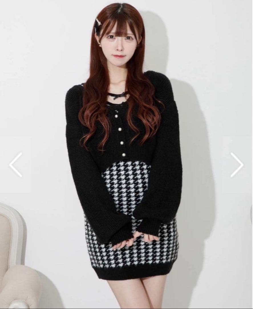 pium 千鳥柄ニットワンピカーデセット ブラック 千鳥柄ニットワンピカーデセット – pium