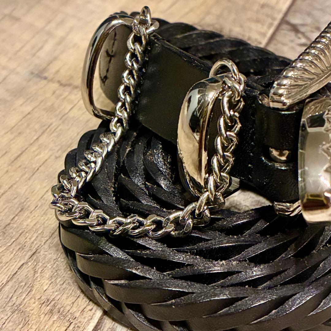美品】JieDa チェーンベルト ウエスタン 編みレザー 黒