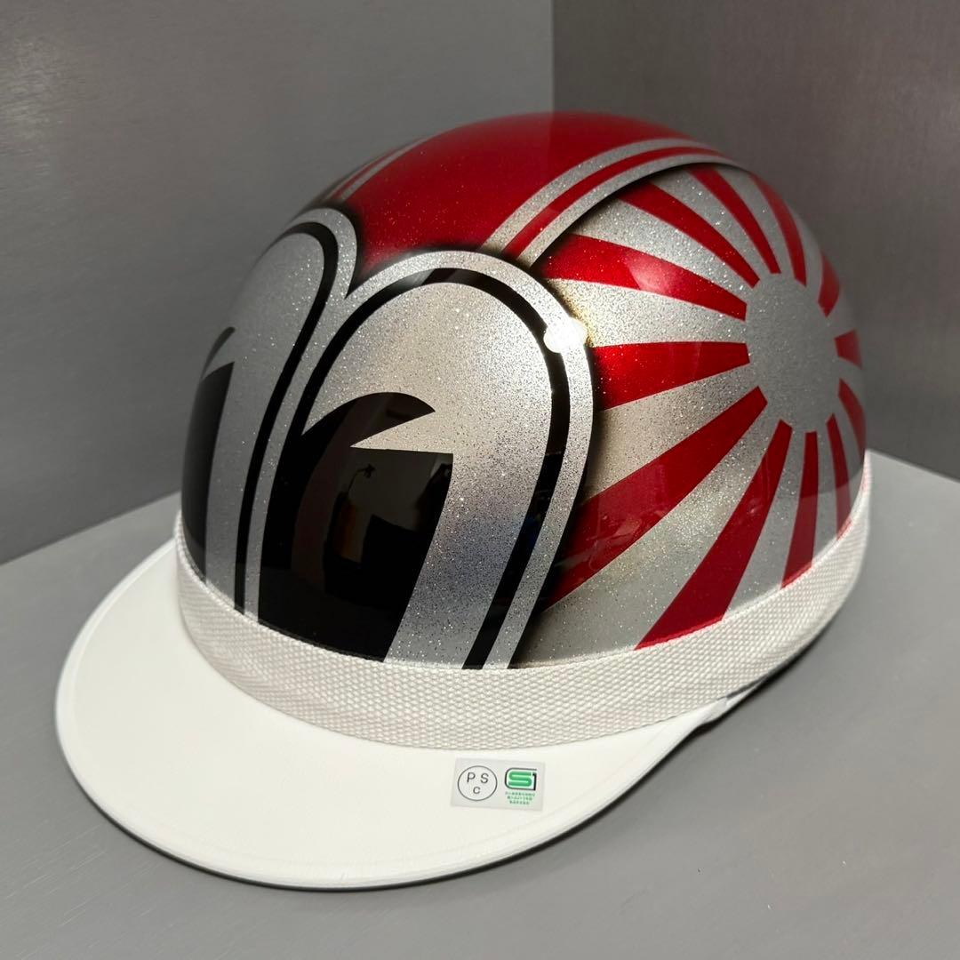 三つボタンコルク半ヘルメット カスタムペイント 忠ヘル 日照 送料無料