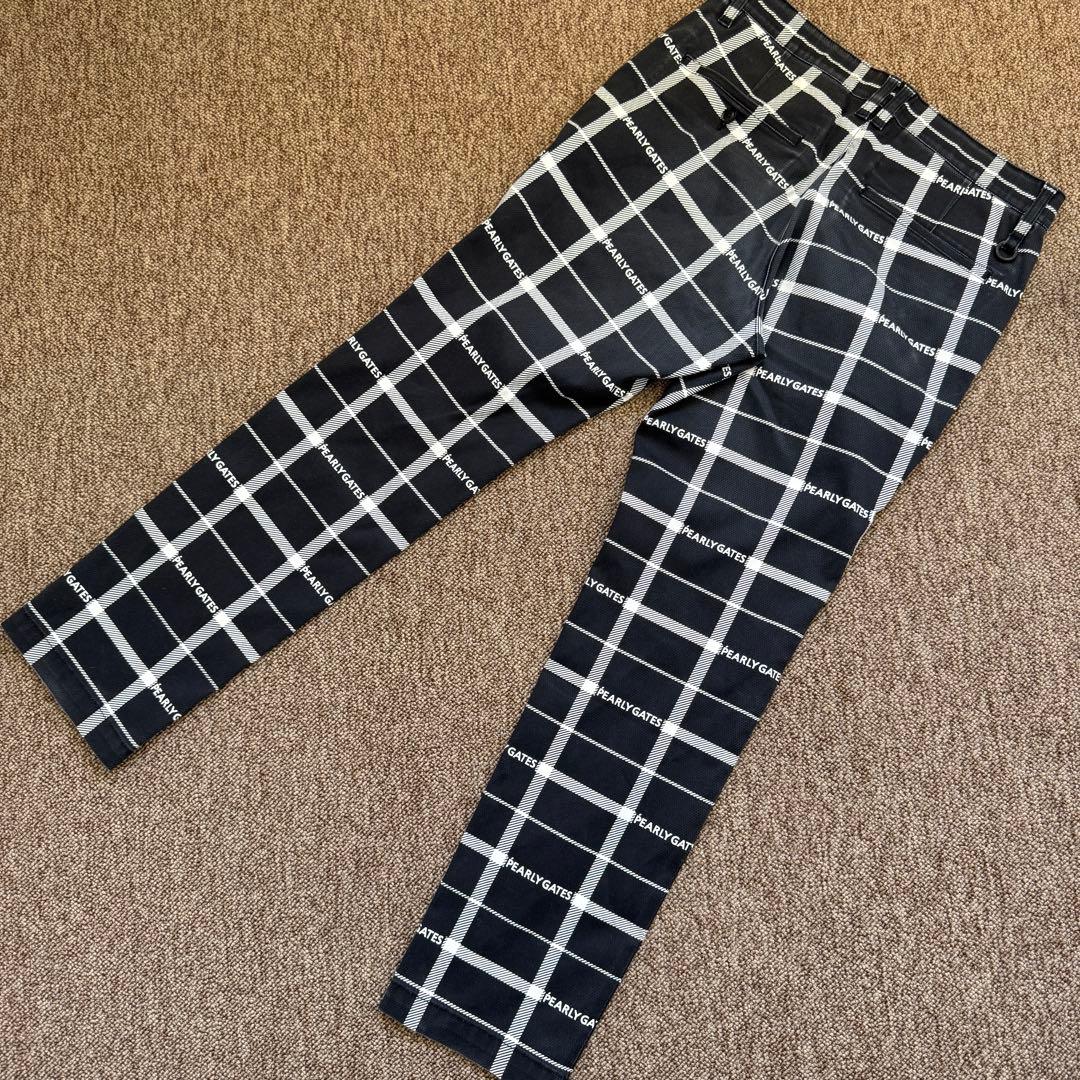 現行モデル パーリーゲイツ パンツ 総柄 L〜XL相当 チェック グレー 白