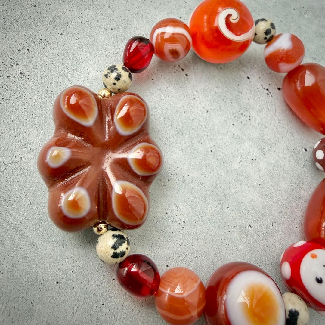 赤くてかわいい蓮花羊眼天珠の厄除・お守りブレスレット