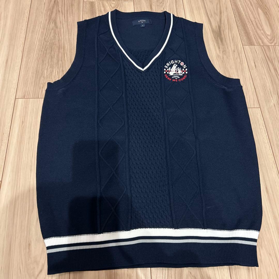 Callawayネイビー Vネックベスト ミニケーブル編みVネックニットベスト(ベスト)|Callaway Golf
