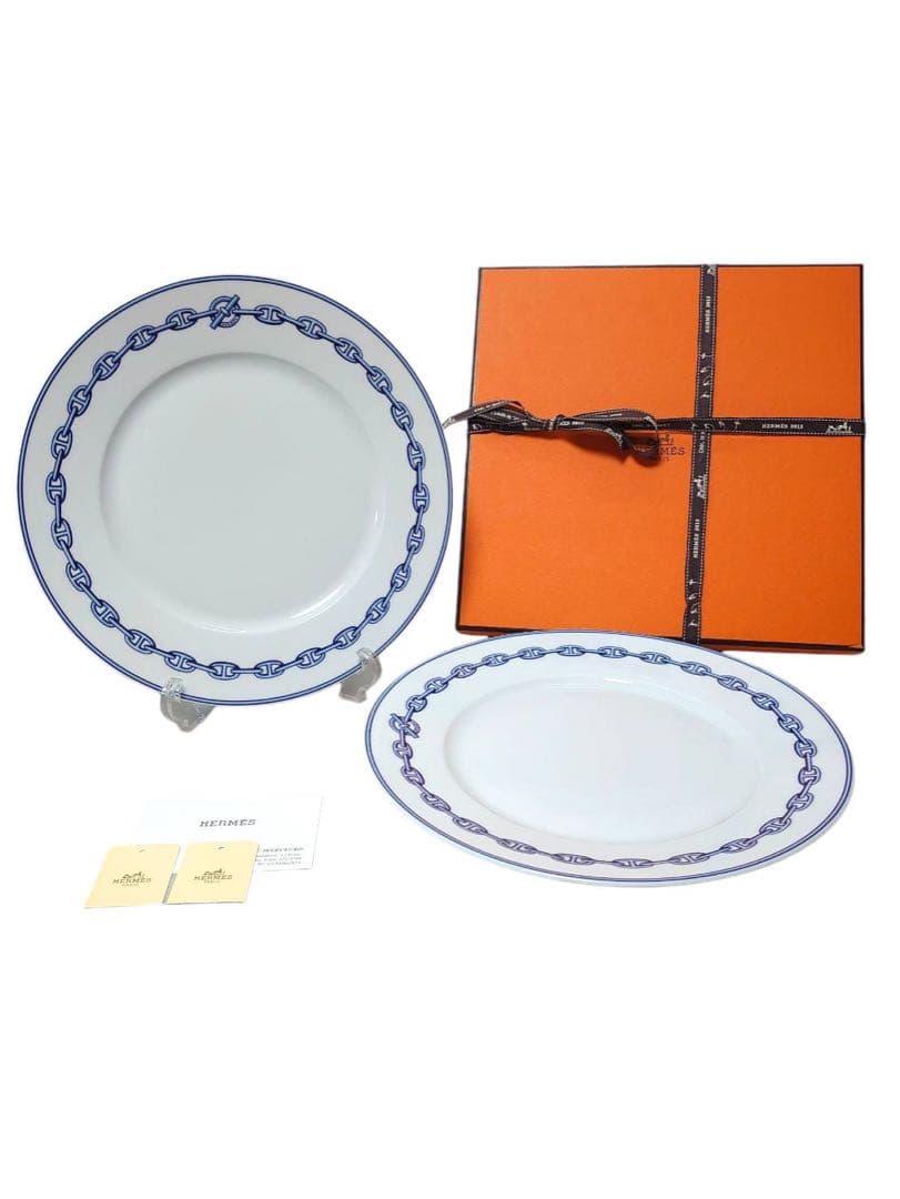 HERMES エルメス シェーヌダンクル ブルー 27cm ペアプレート HERMES エルメス シェーヌダンクル ブルー 27cm ペアプレート