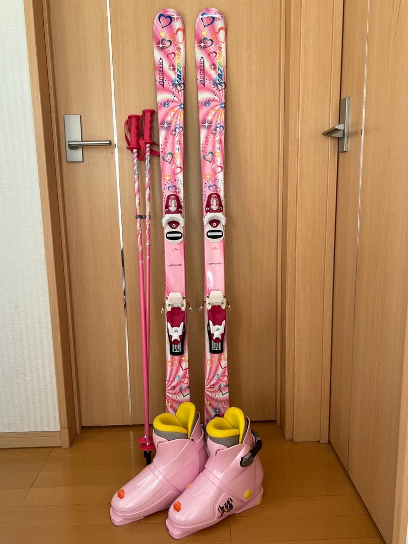 【引き取り希望】KAZAMA ピンクハート柄　スキーセット 引き取り希望】KAZAMA ピンクハート柄 スキーセット