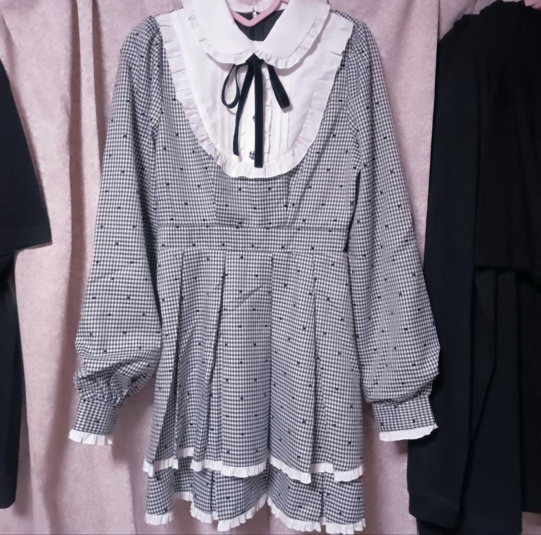 Honey Cinnamon ベロアリボン配色ヨークワンピース Honey Cinnamon