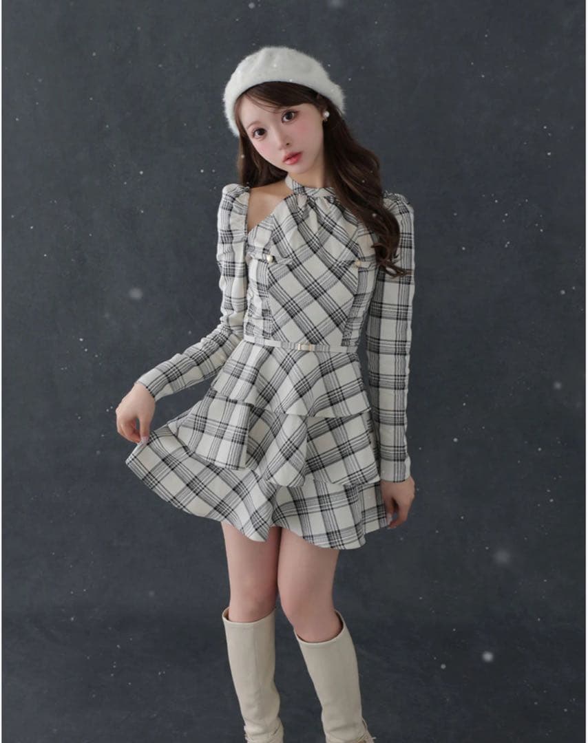 エムミーエメ Sleeve halter check mini onepiece Sleeve halter check mini onepiece(eme10830) – M me eme