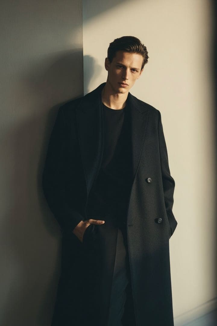 ジョルジオ アルマーニ ダブル ロング チェスター コート 黒 48 XL程