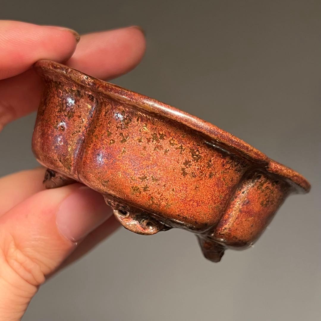 801.夢陶 赤鉄釉雲足木瓜 盆栽鉢 植木鉢 7.8*6.3*3cm 801.夢陶 赤鉄釉雲足木瓜 盆栽鉢 植木鉢 7.8*6.3*