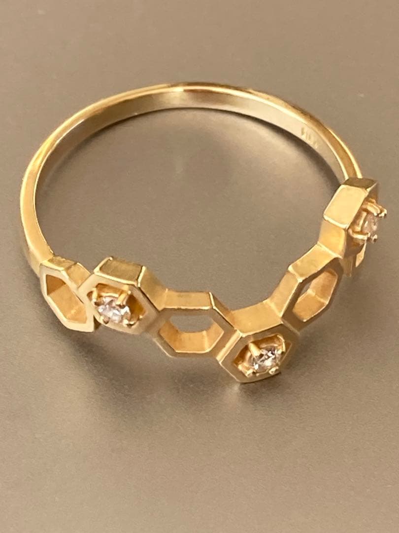 K18 ハニカム模様ダイヤモンドリング 蜂の巣 TSUTSUMI 個性的指輪