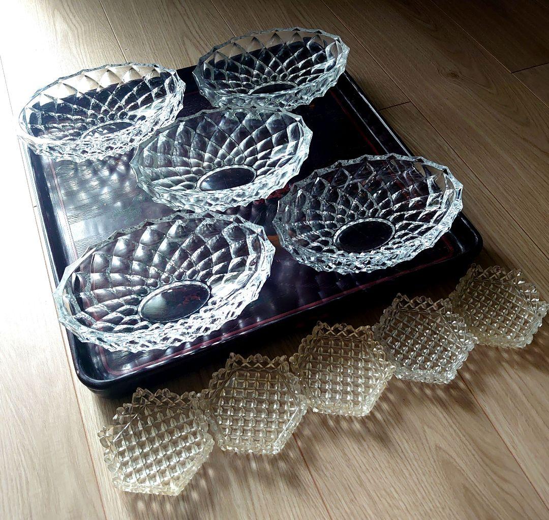 は*る様 ギヤマン　極厚ガラス 向付 5枚 猪口5枚 ギヤマン 極厚ガラス 向付 5枚 猪口5枚 ギヤマン 極厚ガラス 向付 5枚