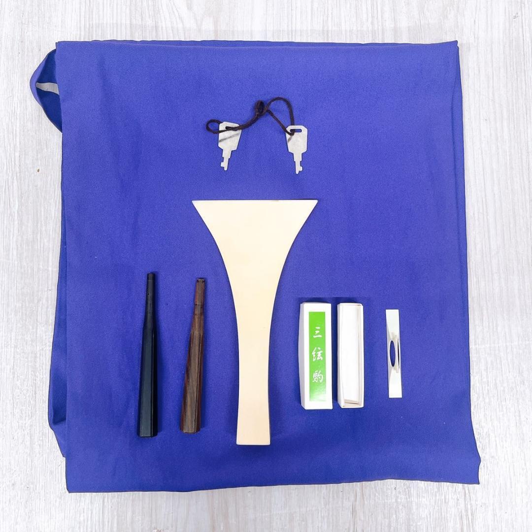 三味線 細棹 丸打胴 動物皮 ハードケース・撥・駒付き 和楽器 皮