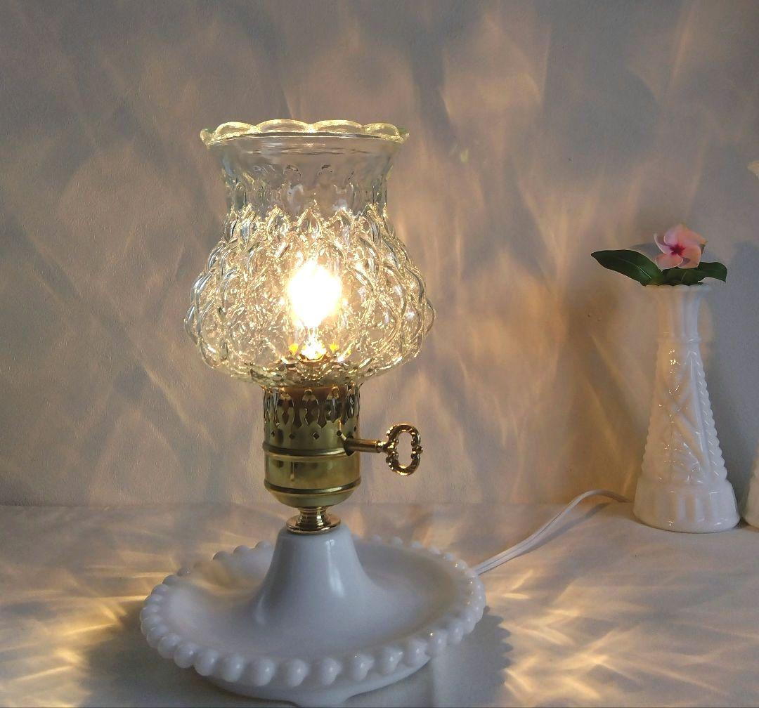 ヴィンテージ ダイヤ柄 クリアガラス テーブルランプ レア ヴィンテージ ガラス テーブルランプ - アンティーク、ビンテージの