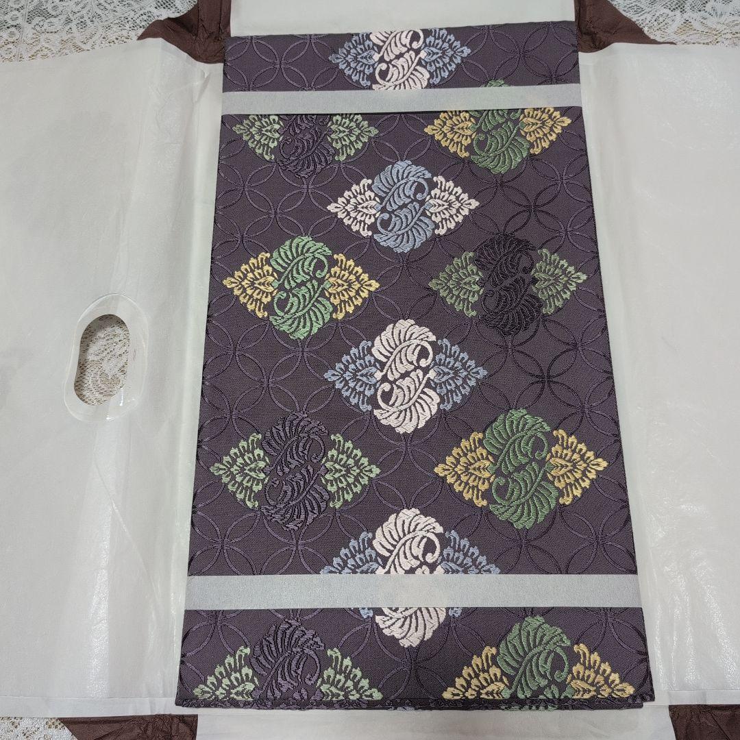 【新品未使用】袋帯　六通柄　平安王朝襲色目　花菱七宝繋　紫 平安王朝 襲色目(かさねいろめ) 唐織袋帯 | たまるや七草着物店