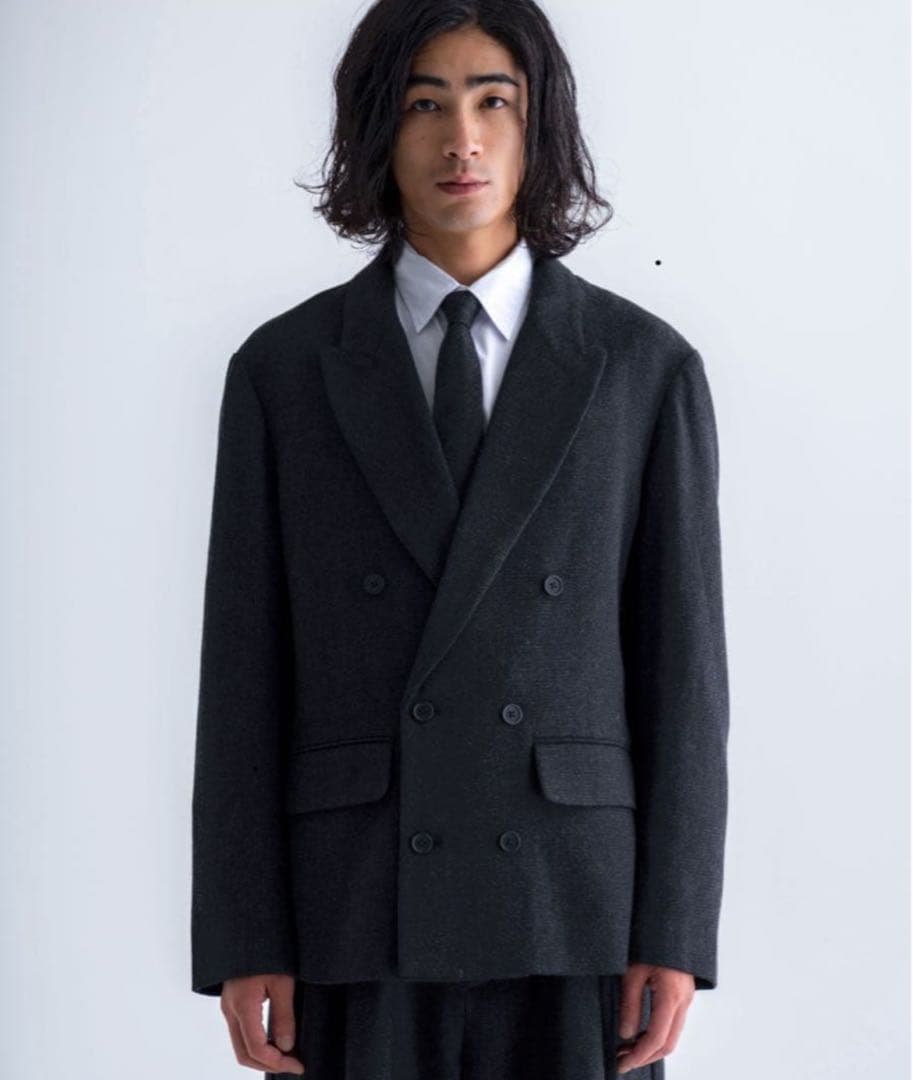 SINSS ツイードダブルテーラードジャケット チャコール M 未使用 セール】Tweed double tailored jacket / ツイードダブルテーラード