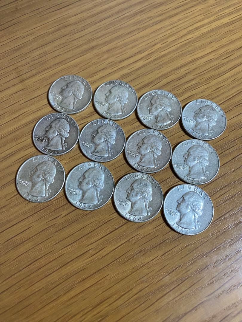 銀貨 12枚 クォーターダラー ドル 25セント 1964年以前 アメリカ 当店グレード：A〜B】 銀貨 ワシントン25セント硬貨 1932年から1964年