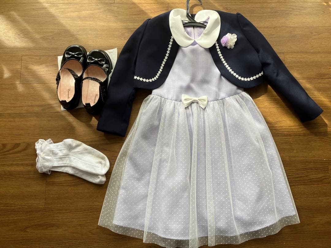 CHOPIN 130フォーマルドレス ネイビーとラベンダー 靴と靴下付き