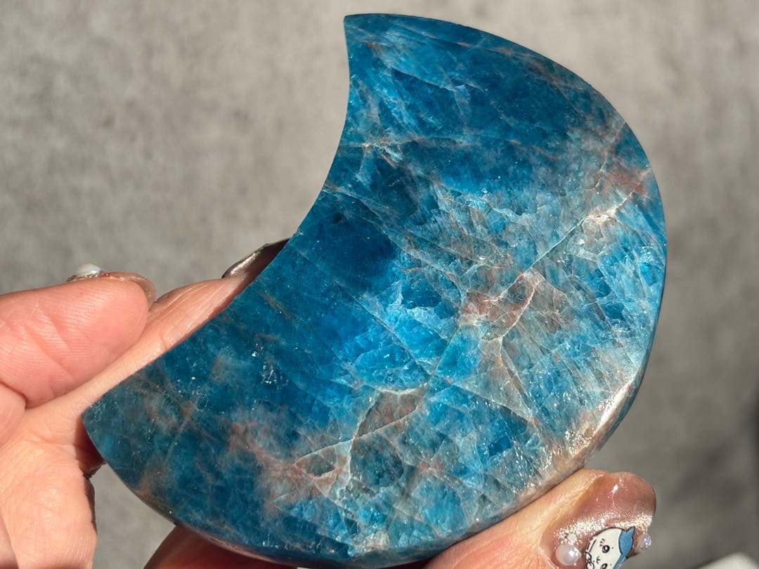 《ブルーアパタイト 三日月＊濃淡ブルー×ピンク共生＊シラー輝く月》