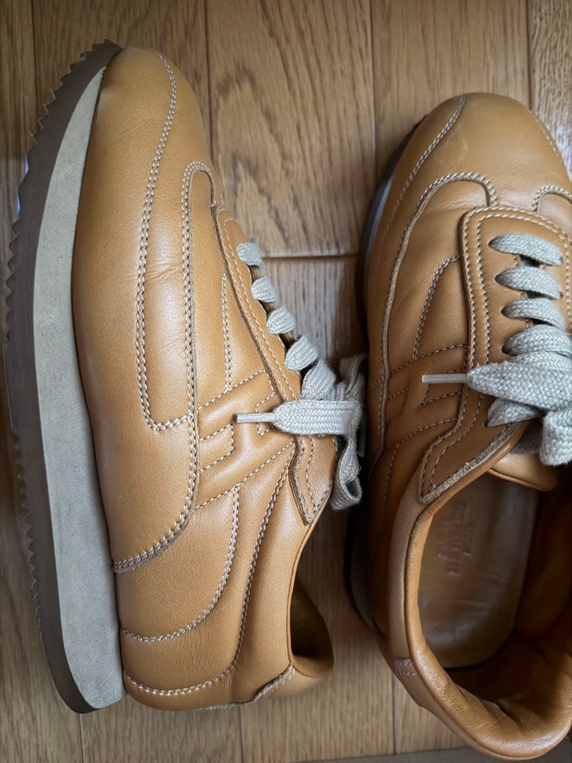 HERMES エルメス ベージュ レザー スニーカー 23.5/36ハーフ
