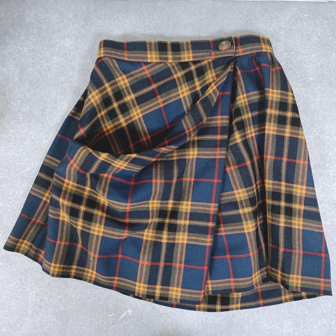 ヴィヴィアンウエストウッド 変形 ドレープ チェックスカート オーブボタン 赤 ヴィヴィアンウエストウッド レッドレーベル チェック スカート オーブ