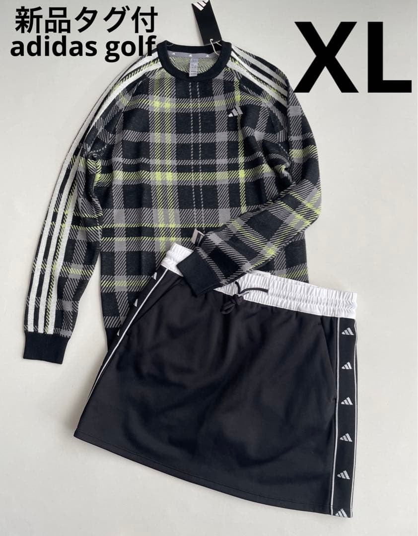 新品タグ付⛳️アディダスゴルフ　ニット＆裏起毛スカートセット　XL アディダス(adidas) ゴルフウェア スカート ビックアディダスロゴ