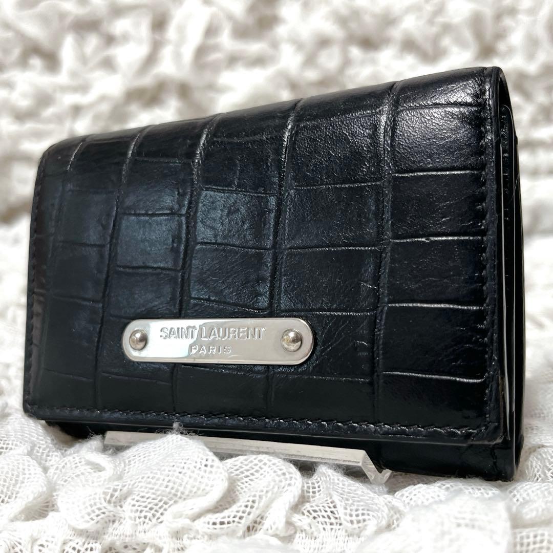 サンローラン 6連 キーケース キーフック ロゴ クロコ型押しレザー ブラック サンローラン 6連 キーケース キーフック ロゴ クロコ型押しレザー