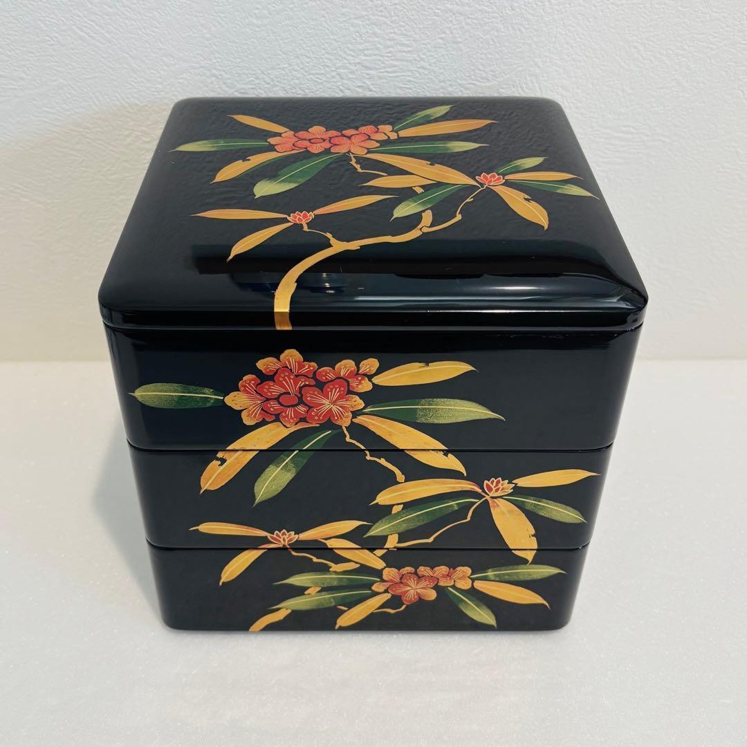 ⭐️ 会津塗 天然木漆器 石楠花蒔絵 三段重 美品 ⭐️ 1000090.jpg