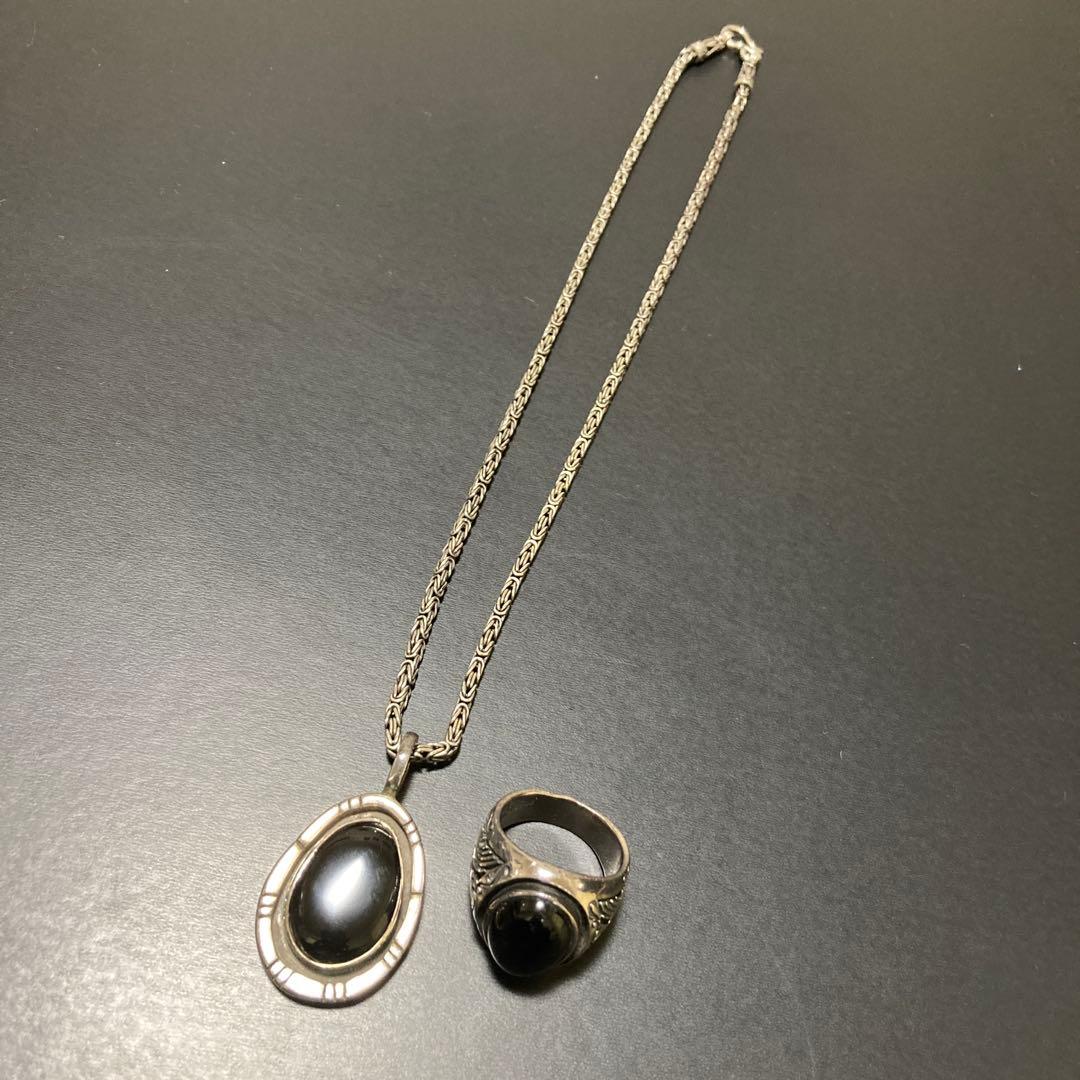 silver 925　リング　ネックレス シルバー]トリプルリングネックレス