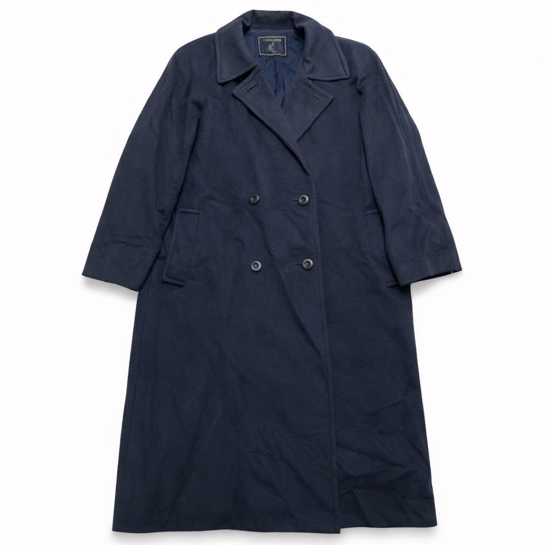 ピュアカシミヤ ロングチェスターコートチャコールグレー ダブル