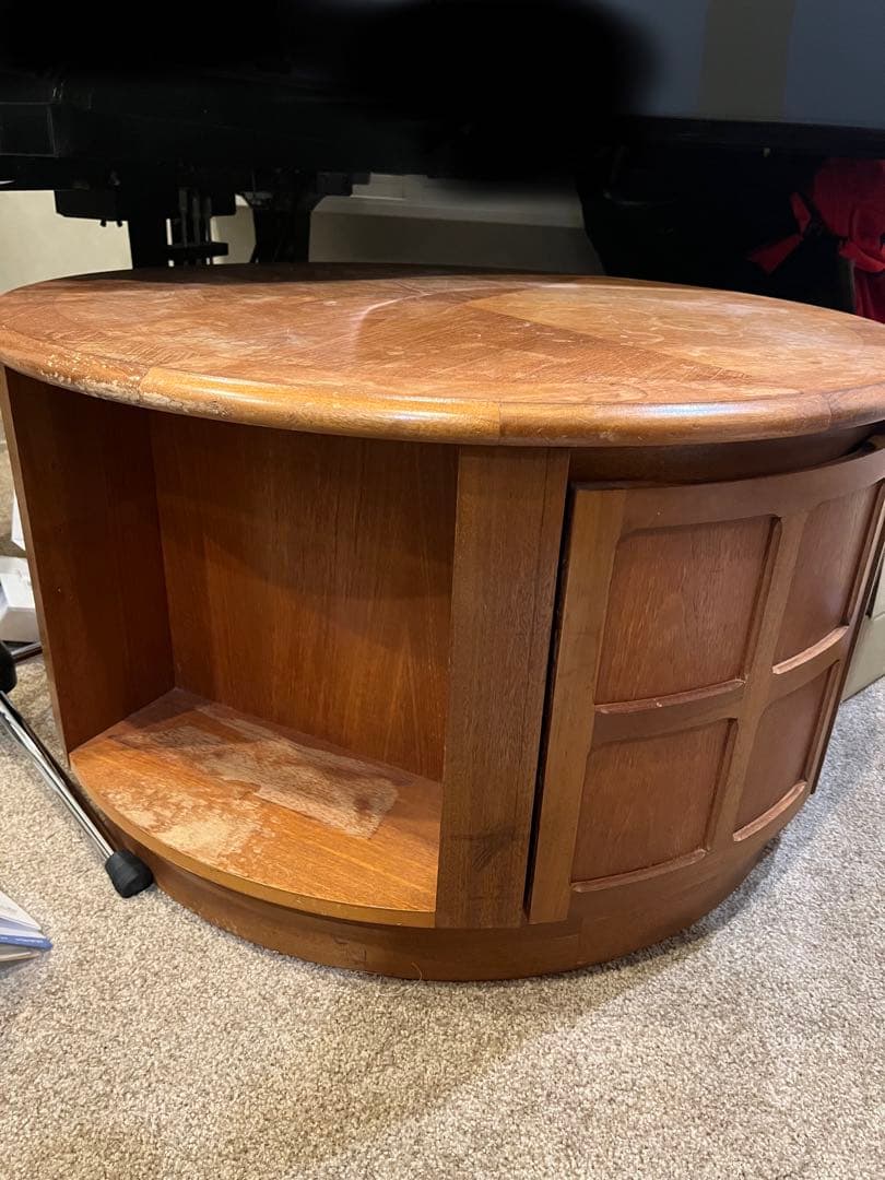 ヴィンテージラウンドテーブル（キャスター・収納付き） ヴィンテージ風ローテーブル [幅90] オープン収納付き キャスター付き