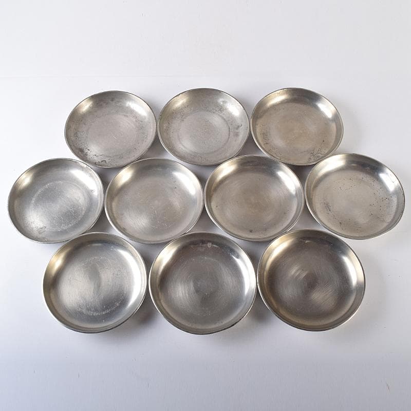 錫　 極上京錫六請合　坂口款　皿十客　義春銘　茶托五客　湯呑八客　YR7921B