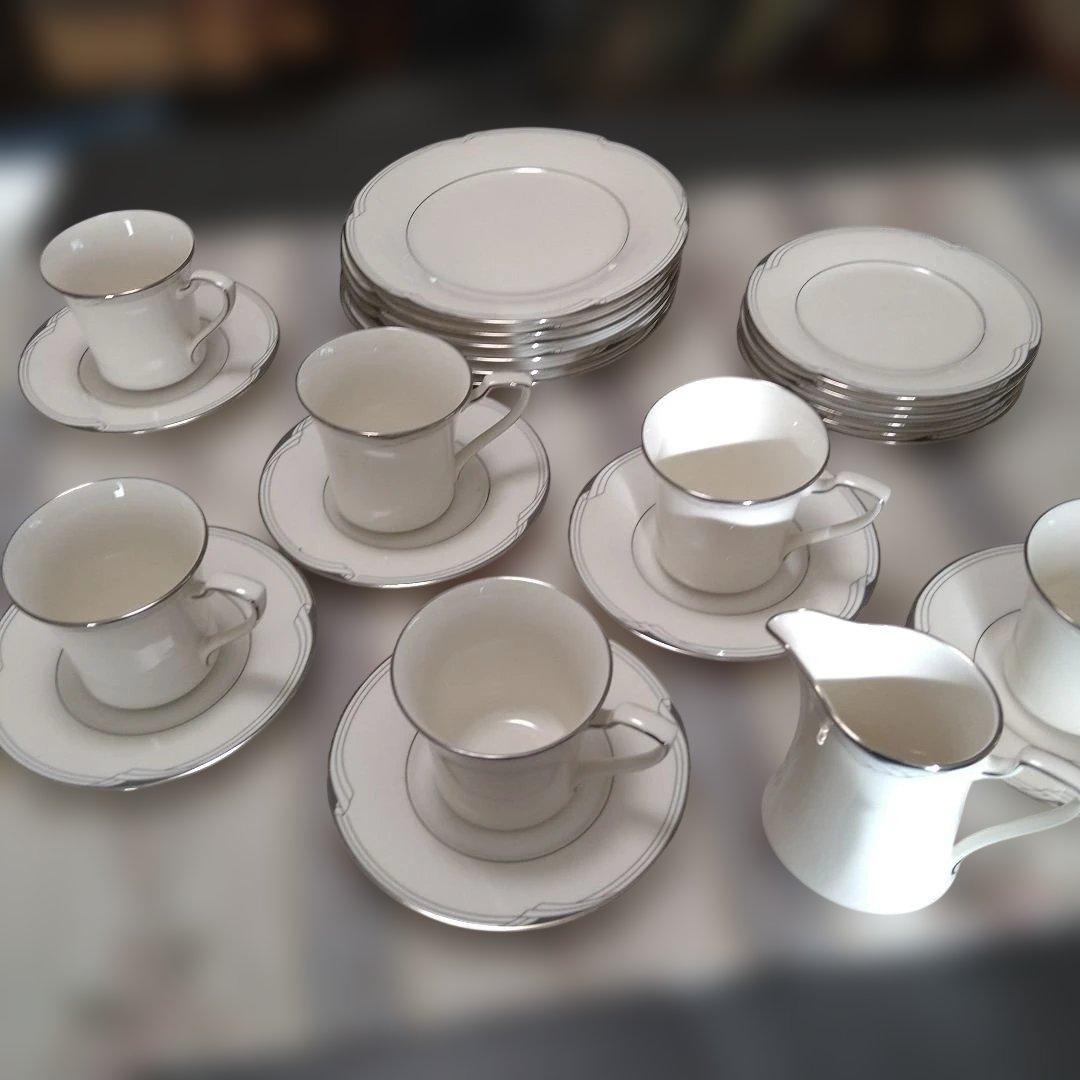 ♥ルカ♥ノリタケ STERLING COVE７７２０カップ＆ソーサー６客他 ノリタケ カップ＆ソーサーペア ジョージアンターコイズ 〈4857J