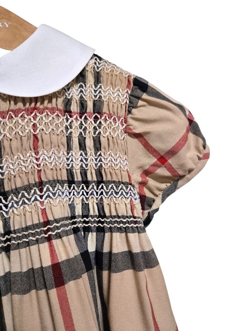 訳あり]BURBERRY ノバチェック 丸襟 スモッキング ワンピース 110