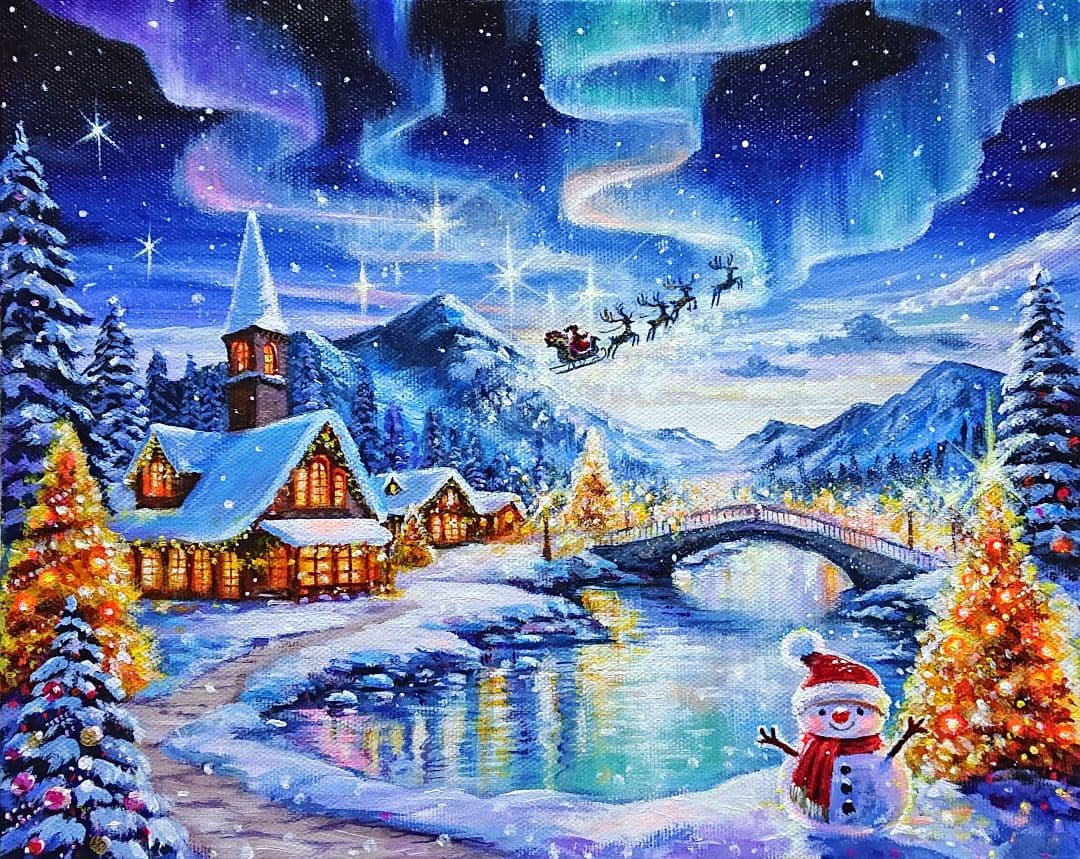 ♡*)様 【オーロラの夜】アクリル画 F3 風景画 絵画 オーロラの夜】アクリル画 F3 風景画 絵画