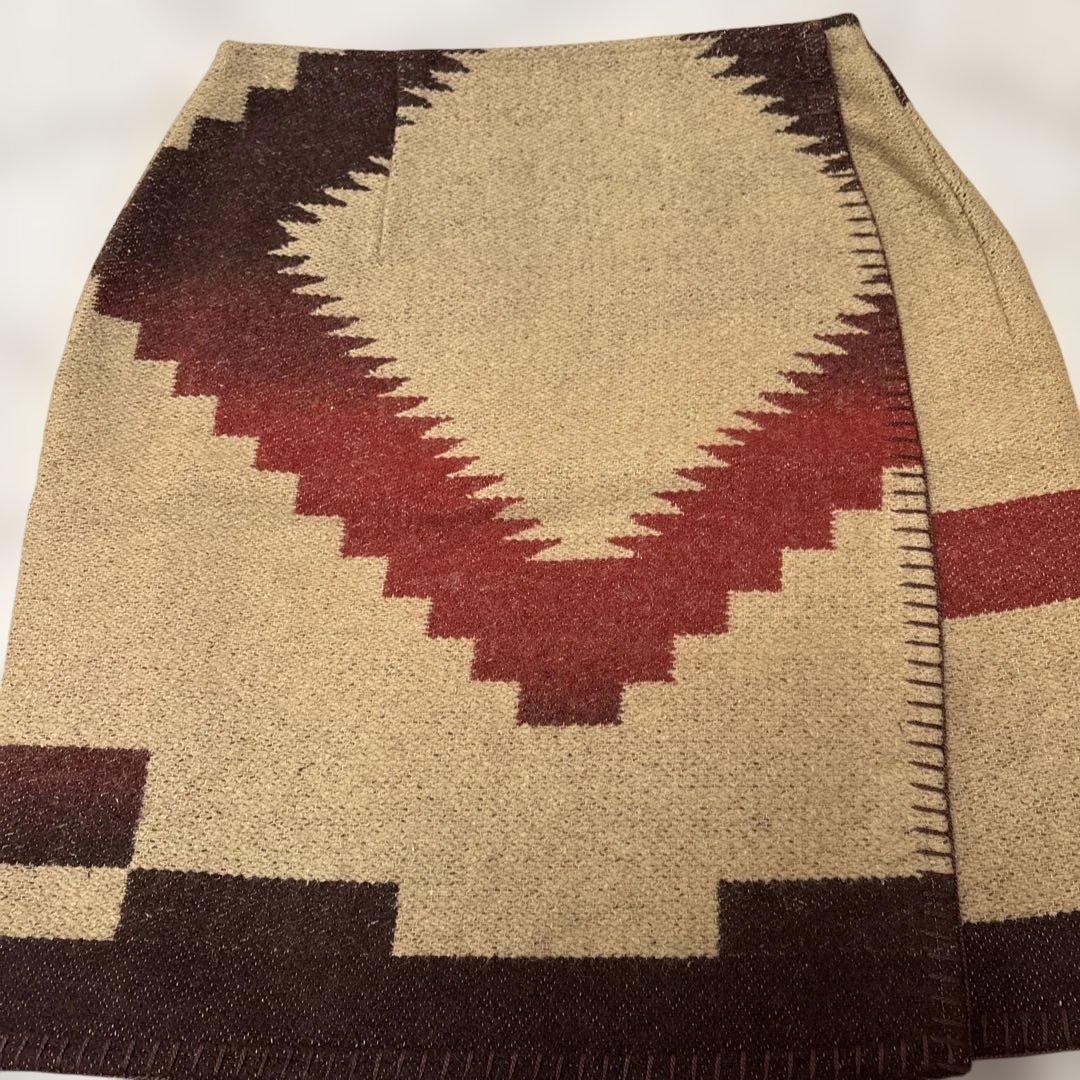 90's Ralph Laurencountry スカート Ralph Lauren - 90s Lauren ラルフローレン ウール フリンジ付き