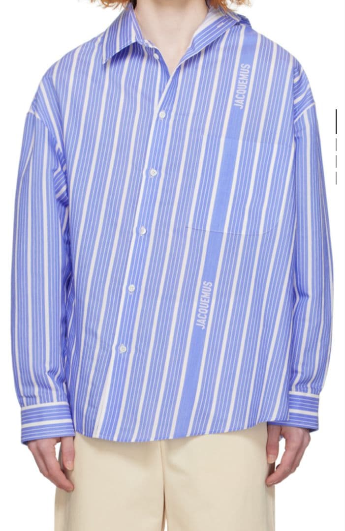 セール　JACQUEMUS アシンメトリー ストライプシャツ Jacquemus La Chemise Cuadro Asymmetric Button-Up Shirt | Nordstrom