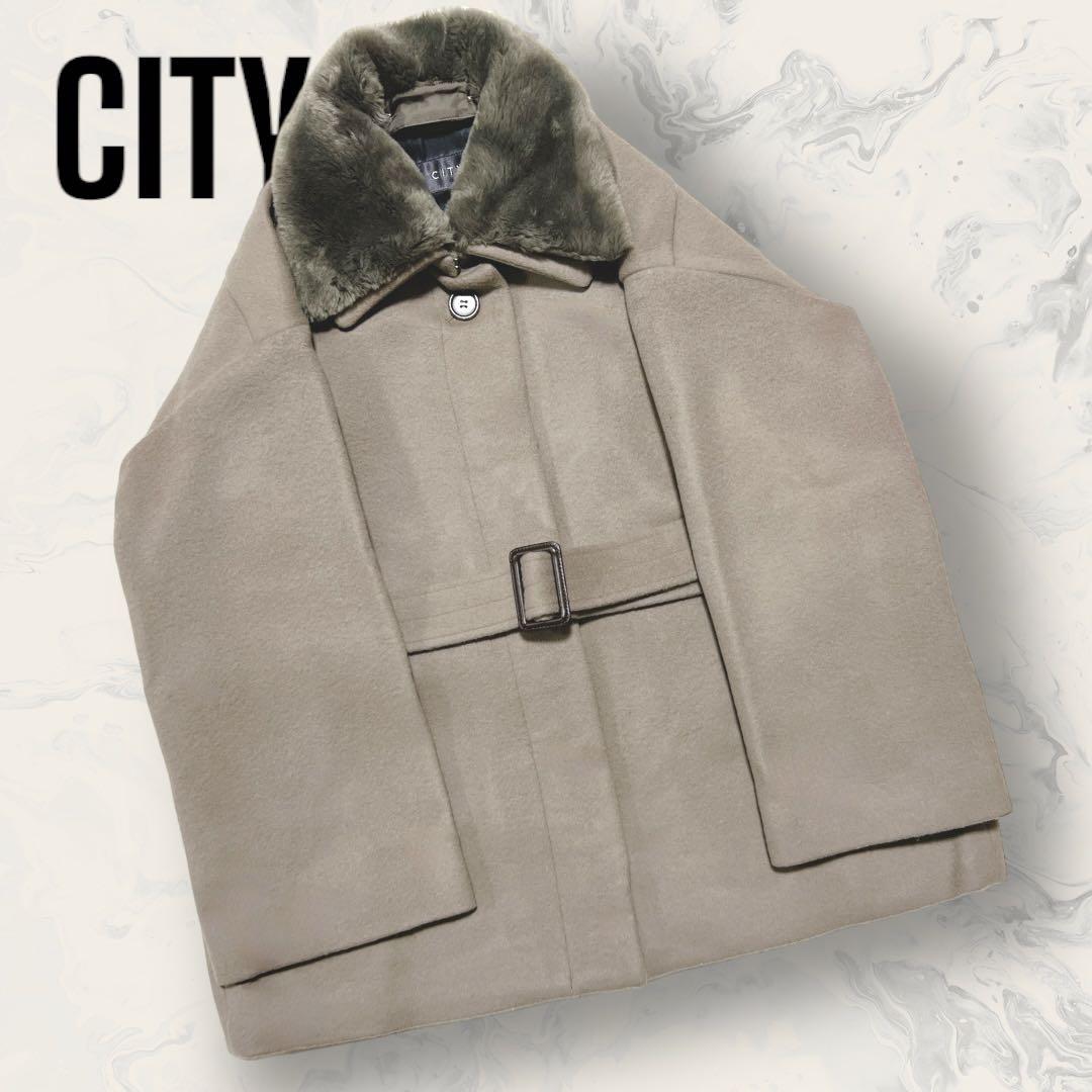 未使用】 CITY ウール メルトン ファー ショート コート - メルカリ