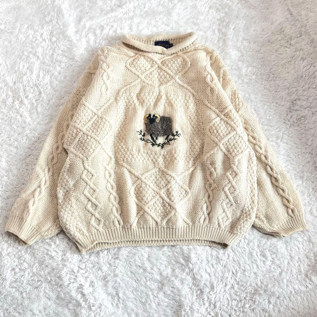 ACORNO ニット　アランニット　アニマル　フィッシャーマン　セーター アイルランド製 フィッシャーマンセーター ハンドニット アランニット