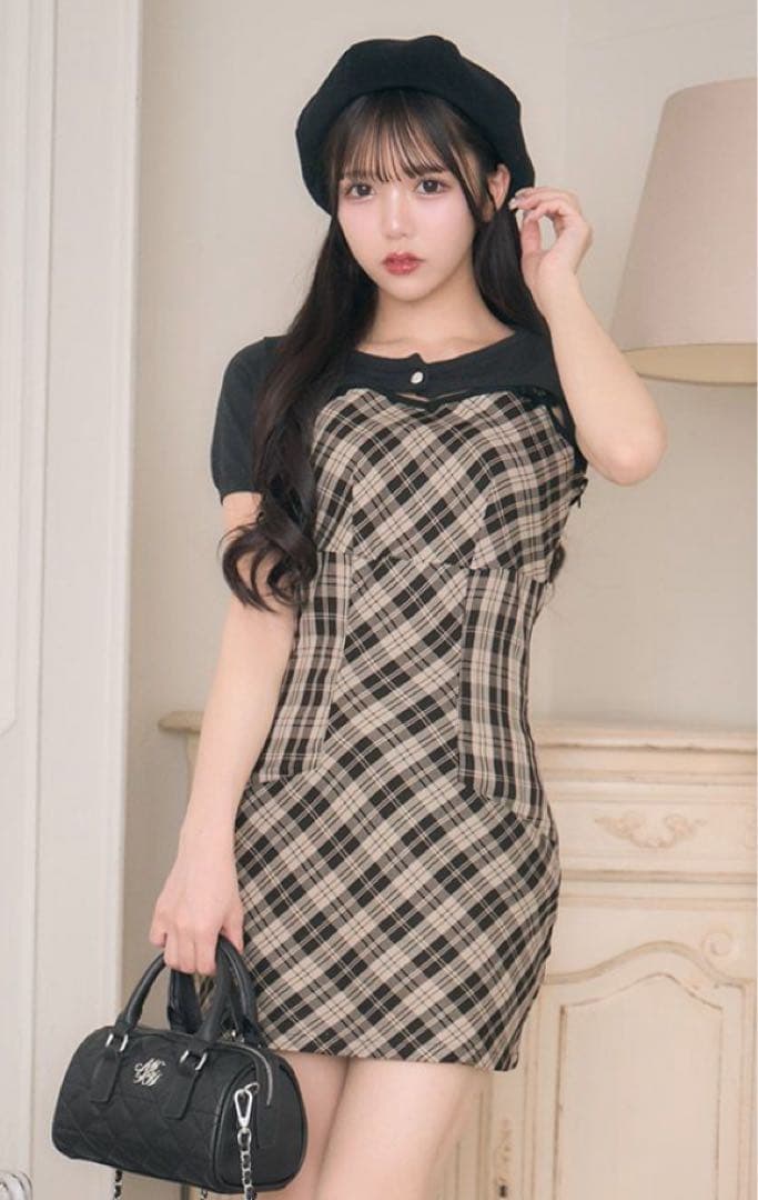 ミシェルマカロン リボンキャミワンピアンサンブル xs ブラウン×ベージュ