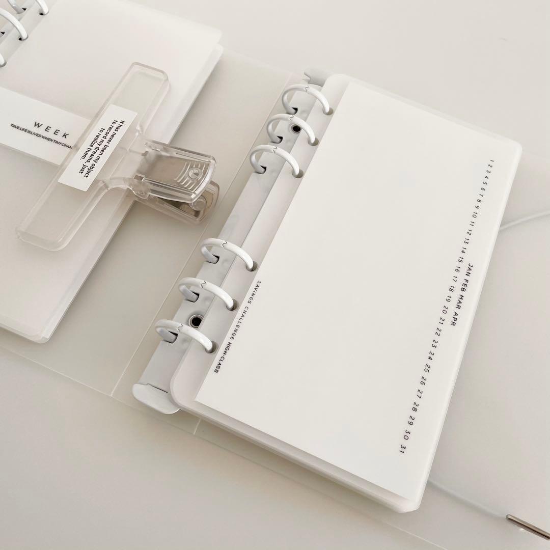 ラスト1点 韓国 貯金 バインダー リフィル ダブルリングバインダー 白