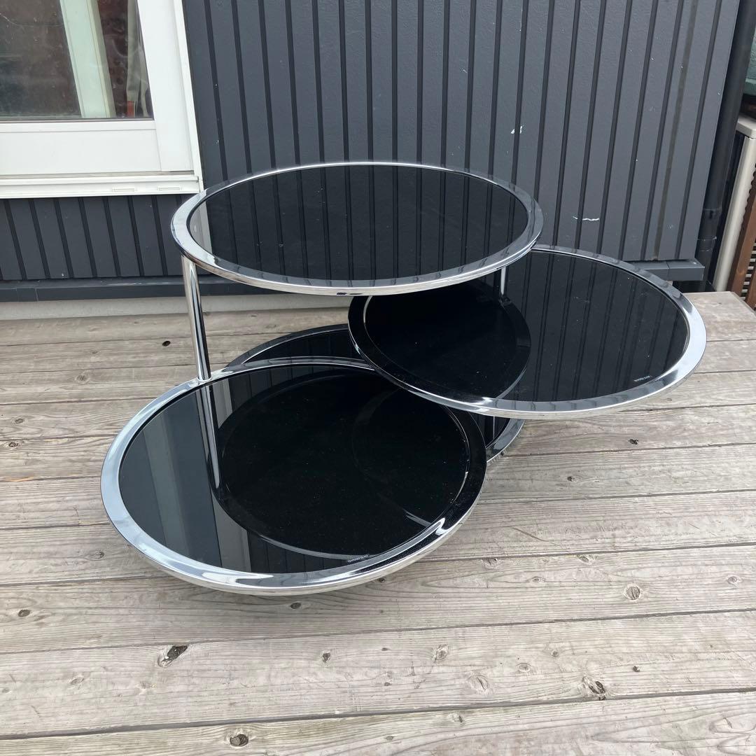 北欧レトロ ミッドセンチュリー 4段ラウンドテーブル ガラスサイドテーブル 黒 北欧レトロ ミッドセンチュリー 4段ラウンドテーブル ガラスサイド