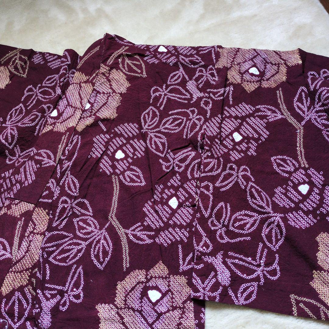 USED　絞りゆかた　薔薇と蝶　ビッシリ、 一目絞り！　ふくよかサイズ
