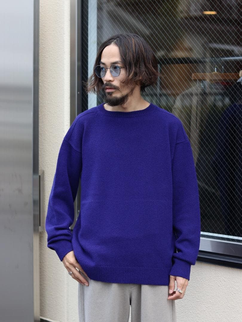 comoli ニット　21aw ラムズウール ガンジーネックニット COMOLI . “ラムズウールガンジーネックニット“ COL:BLUE,GRAY Size:F