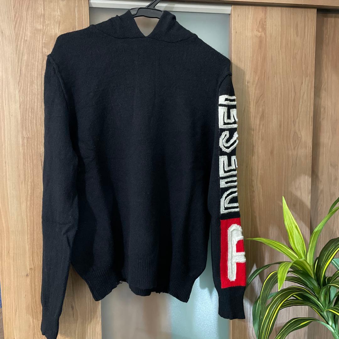 DIESEL フード付き ブラックニットセーター メンズ プルオーバーニット K-VALIAM（ニット/セーター）｜DIESEL
